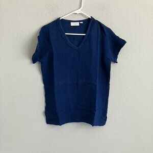 Belle Beach by Kim Gravel Gauze V-Neck Top - Navy (Sz XS) a501253